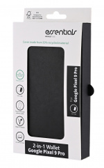 Essentials Google Pixel 9 Pro PU wallet, detachable, 3 cards, black
