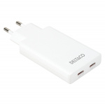 DELTACO USB-C väggladdare 67 W, 2x USB-C PD, slimmad storlek, total effekt 67 W