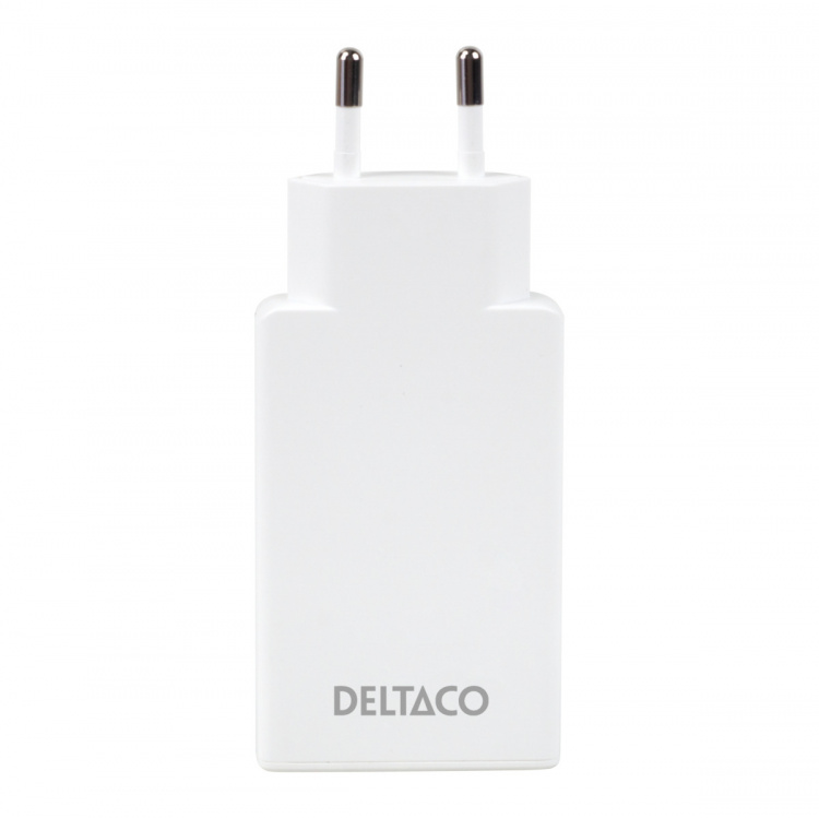 DELTACO USB-C väggladdare 67 W, 2x USB-C PD, slimmad storlek, total effekt 67 W