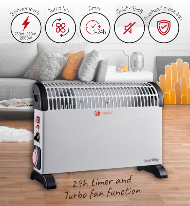 Mesko MS 7741w Convector heater with timer and Turbo fan