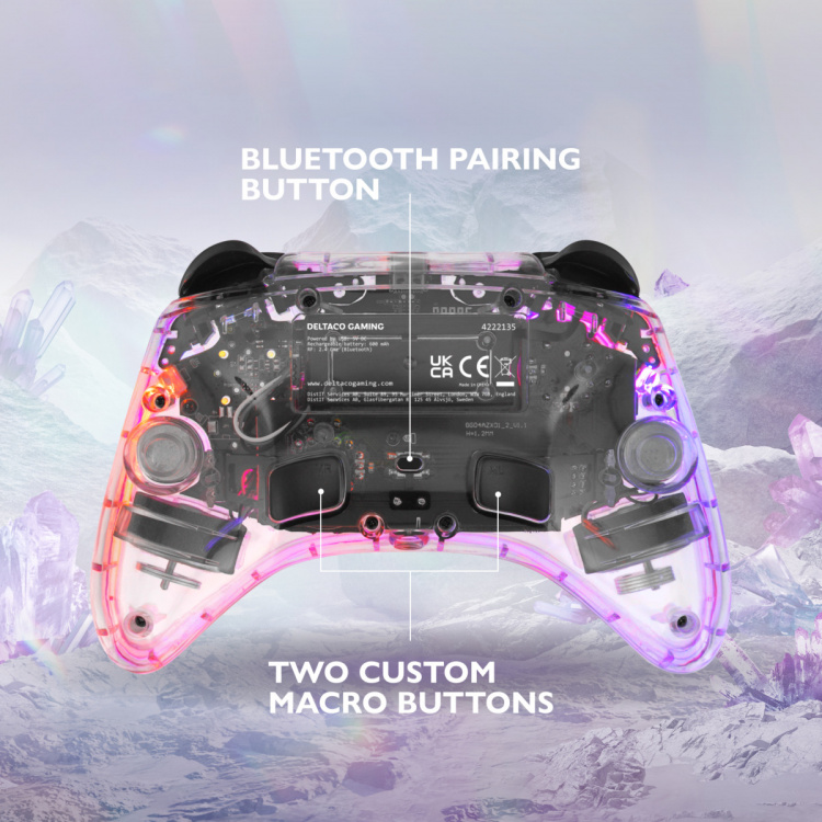 DELTACO Nintendo Switch-controller, transparant, RGB, macroknoppen