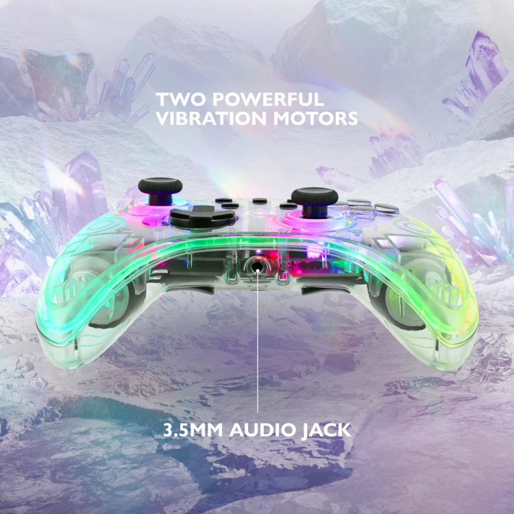 DELTACO Nintendo Switch-controller, transparant, RGB, macroknoppen