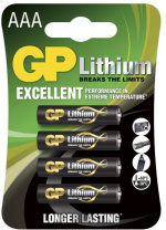 GP AAA lithiumbatterij 1,5V, 24LF-2U4, 4-pak  GP AAA lithiumbatterij 1,5V, 24LF-2U4, 4-pak