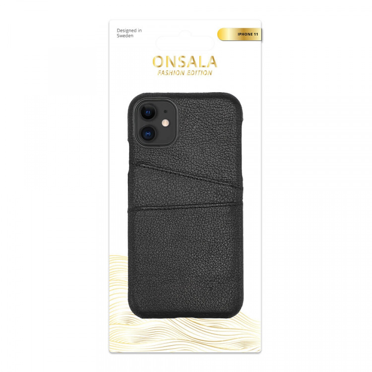 ONSALA COLLECTION Cover Leather Black iPhone 11 med Kortfack