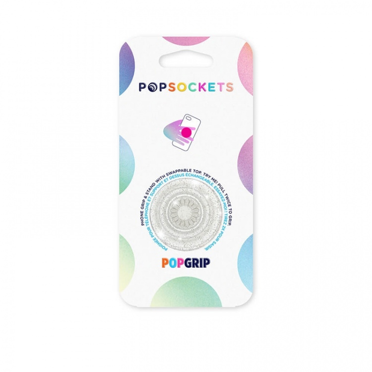 POPSOCKETS Clear Glitter Silver Removable Grip with Standfunction