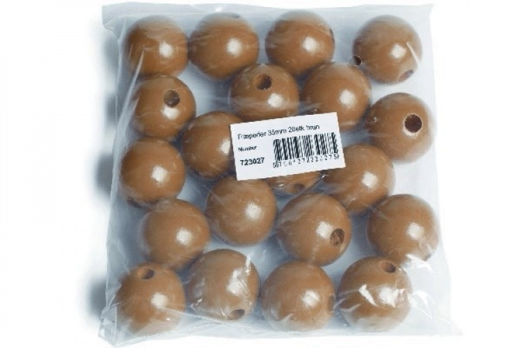 Träpärlor 35mm 20st, Brun