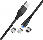 Maxlife MXUC-02 Magnetische 3in1 Oplaadkabel (Lightning/USB-C/microUSB) Snel opladen (2A), Zwart