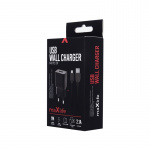 MXTC-01 Wandoplader USB, Snel opladen (2,1A) + microUSB-kabel, Zwart
