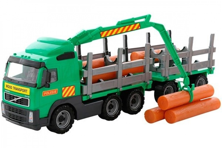 Volvo Lastbil med Timmer, Kran och Släp 775x190x255mm