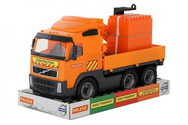 Volvo Lastbil med Kran + tegelstenar på pall 450x190x250mm