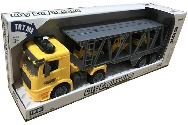 Lastbil med Släp + 3 Bilar, Ljus och Ljud 1:14