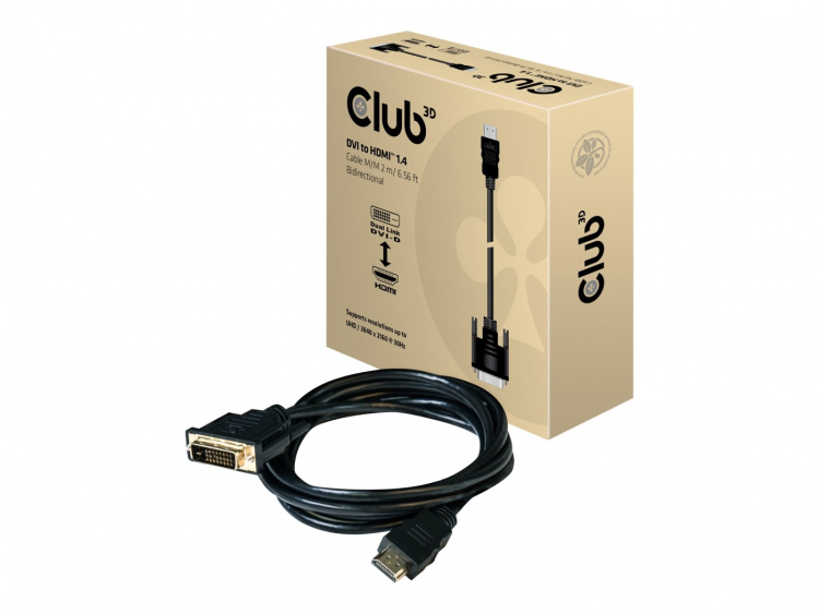 CLUB3D DVI to HDMI 1.4 Cable M/M 2m/ 6.56ft Bidirectional CLUB3D DVI to HDMI 1.4 Cable M/M 2m/ 6.56ft Bidirectional