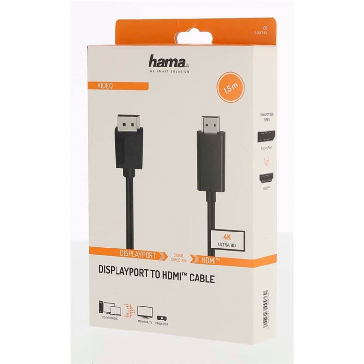 Hama Kabel DisplayPort-HDMI 4K 1,5m Zwart