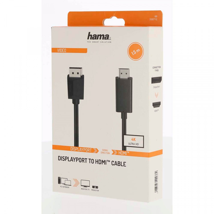 Hama Kabel DisplayPort-HDMI 4K 1,5m Zwart