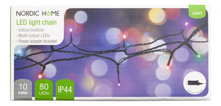 NORDIC HOME Meerkleurig LED-lichtsnoer, binnen/buiten, 10 m NORDIC HOME Meerkleurig LED-lichtsnoer, binnen/buiten, 10 m