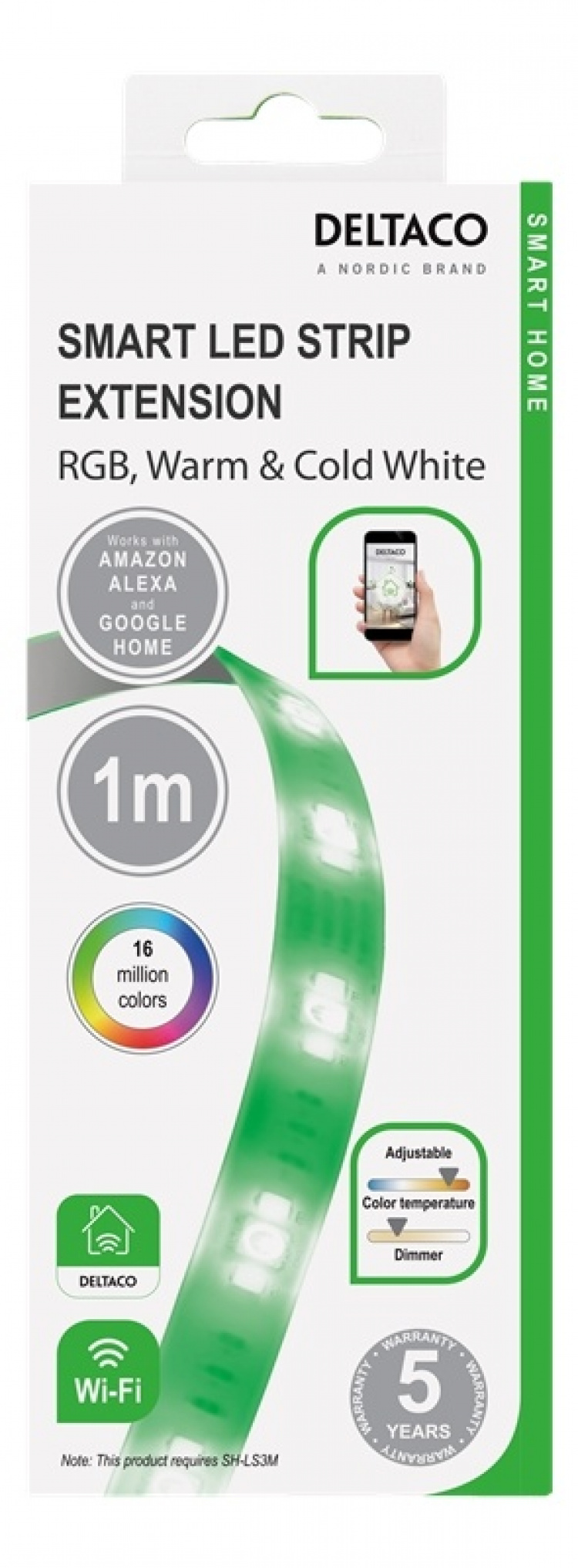 DELTACO SMART HOME LED strip verlenging, 1m, RGB, 2700K-6500K, 6-pins DELTACO SMART HOME LED strip verlenging, 1m, RGB, 2700K-6500K, 6-pins