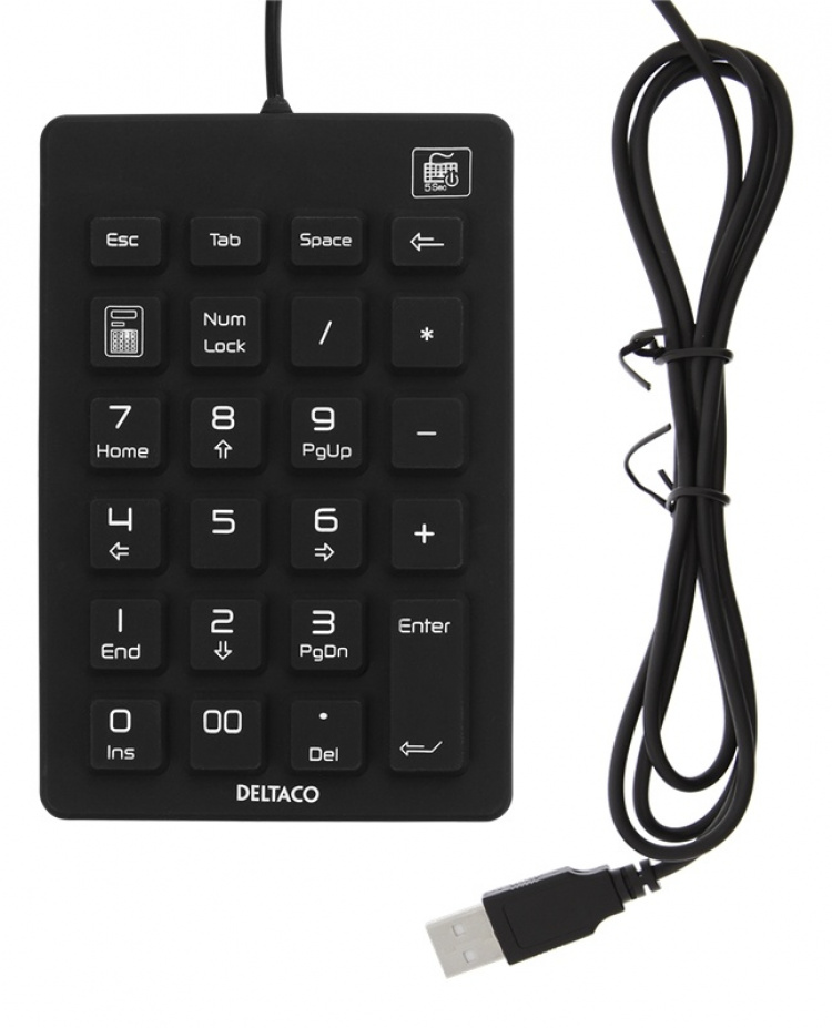 DELTACO silicon numpad, IP68, 23 keys, USB, black