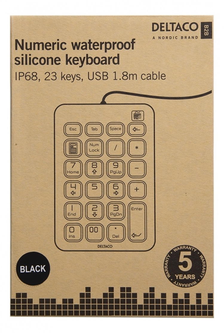 DELTACO silicon numpad, IP68, 23 keys, USB, black