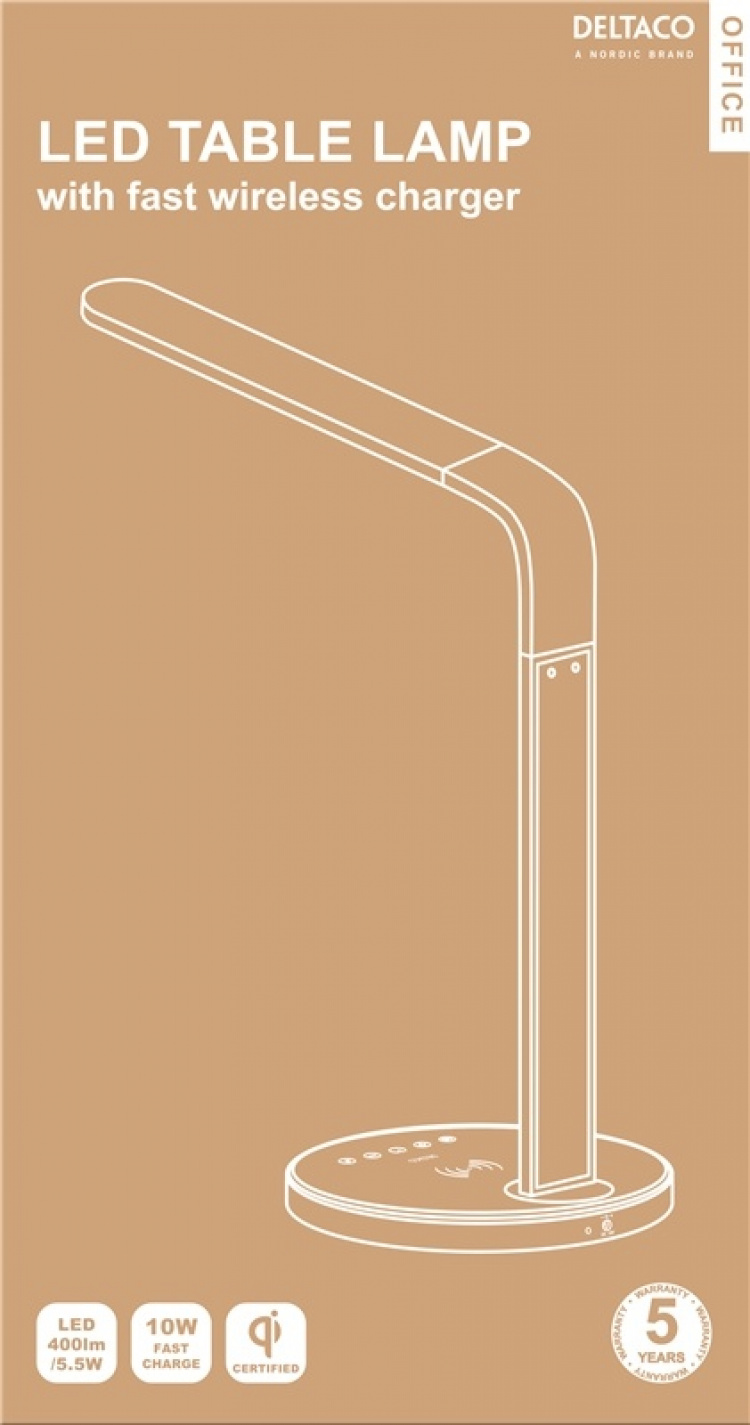 DELTACO OFFICE LED desk lamp with wireless fast charging, timer functi DELTACO OFFICE LED desk lamp with wireless fast charging, timer functi