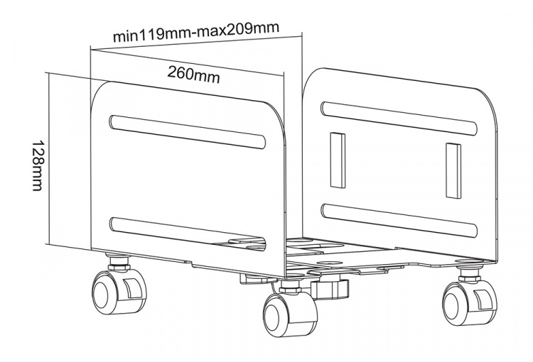 DELTACO OFFICE Universal mobile CPU stand, black