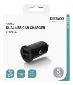 DELTACO 12/24 V USB car charger with dual USB-A ports, 24 W, blackDELT DELTACO 12/24 V USB car charger with dual USB-A ports, 24 W, blackDELT