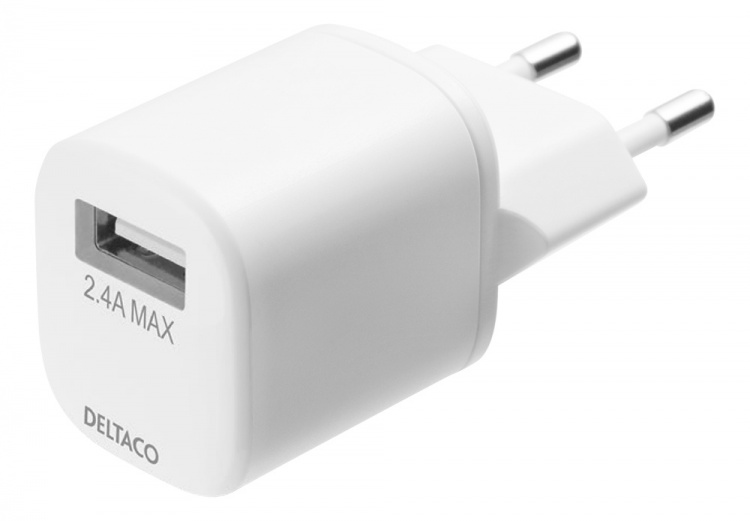 DELTACO USB wall charger, USB-A, 2,4 A, incl. 1 m USB-A to Lightning DELTACO USB wall charger, USB-A, 2,4 A, incl. 1 m USB-A to Lightning