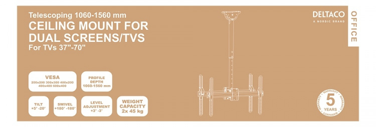 DELTACO OFFICE Telescopic back-to-back LED/LCD ceiling mount, 37-70
