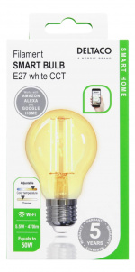 DELTACO SMART HOME FILAMENT LED-lampa, E27, WiFI, 5.5W, 1800K-6500K