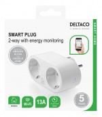 Deltaco Smart Home 2x strömbrytare, Energimätare, WiFi, Vit