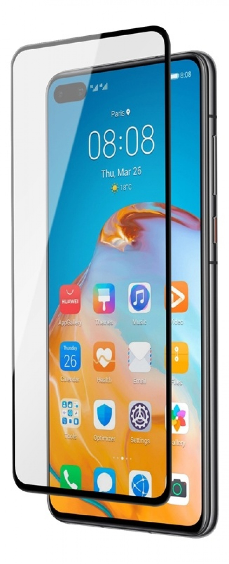 DELTACO screen protector for Huawei P40, 2.5D glass, full screen