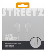 STREETZ in-ear headset, 1-button remote, 3.5mm, microphone, white STREETZ in-ear headset, 1-button remote, 3.5mm, microphone, white