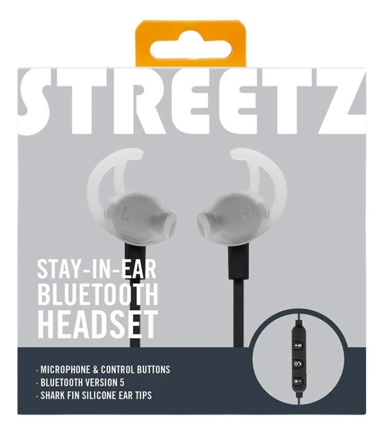 STREETZ Stay-in-ear BT headphones with microphone and control buttons,