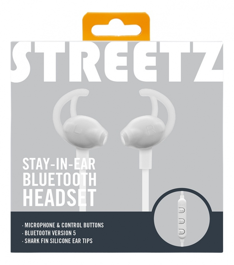 STREETZ Stay-in-ear BT headphones with microphone and control buttons,