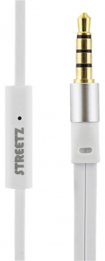 STREETZ stay-in-ear headset, 1-button remote, 3.5mm, microphone, white