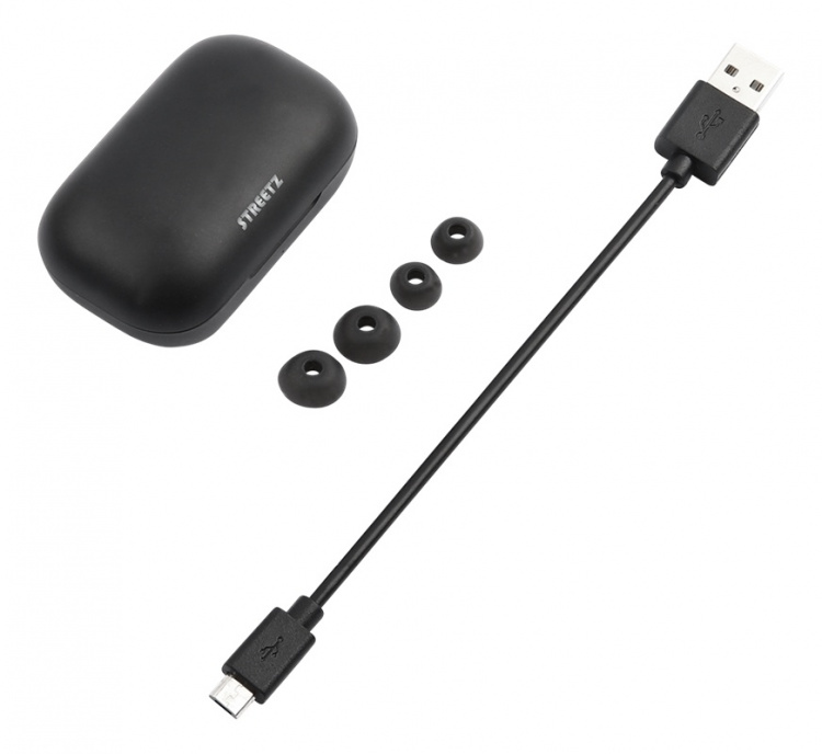 STREETZ Wireless in-ear earbuds with charging case, BT 5, TWS, black
