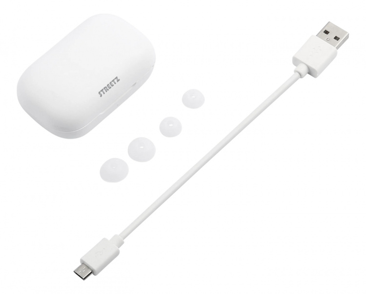 STREETZ Wireless in-ear earbuds with charging case, BT 5, TWS, white STREETZ Wireless in-ear earbuds with charging case, BT 5, TWS, white