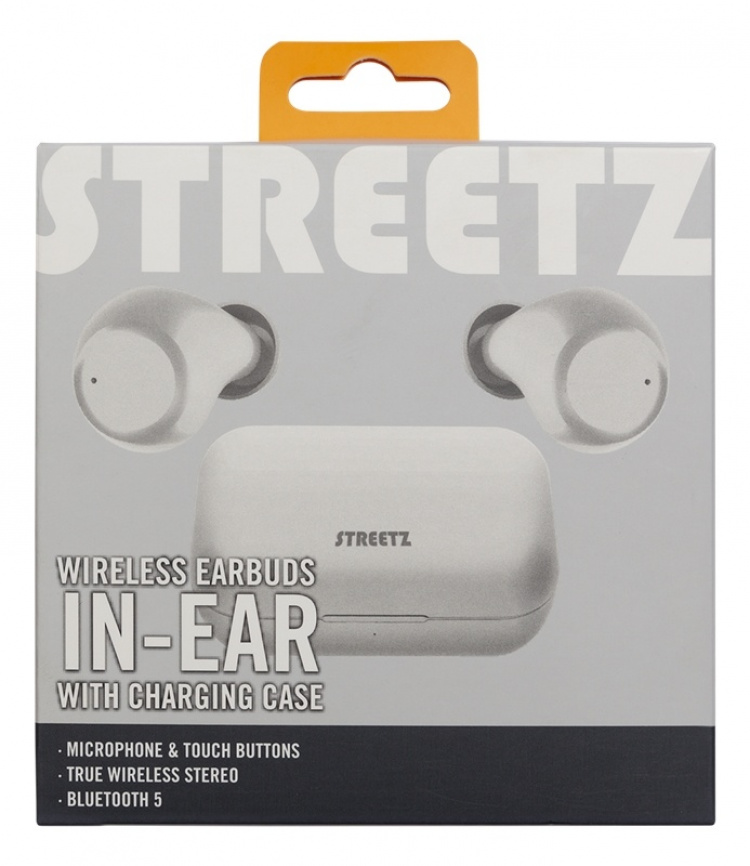 STREETZ Wireless in-ear earbuds with charging case, BT 5, TWS, white STREETZ Wireless in-ear earbuds with charging case, BT 5, TWS, white