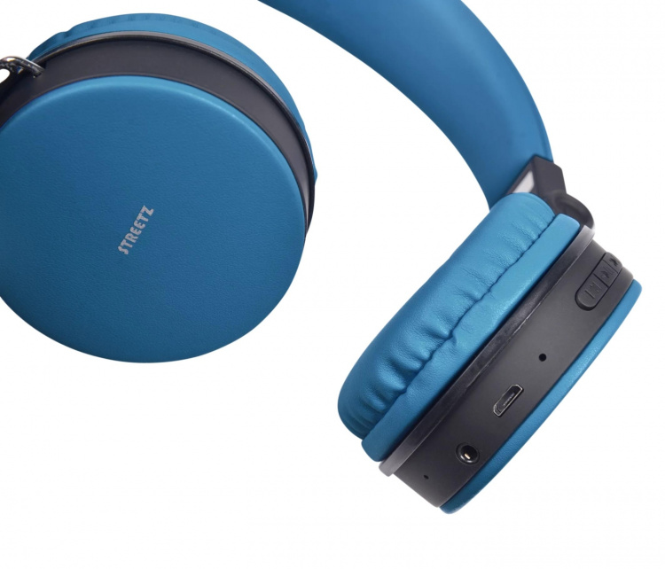 STREETZ Foldable on-ear BT headset, 3.5 mm, blue STREETZ Foldable on-ear BT headset, 3.5 mm, blue