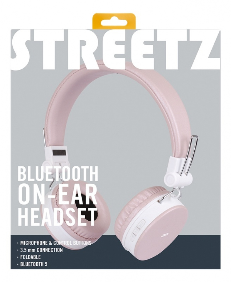 STREETZ Foldable on-ear BT headset, 3.5 mm, pink STREETZ Foldable on-ear BT headset, 3.5 mm, pink