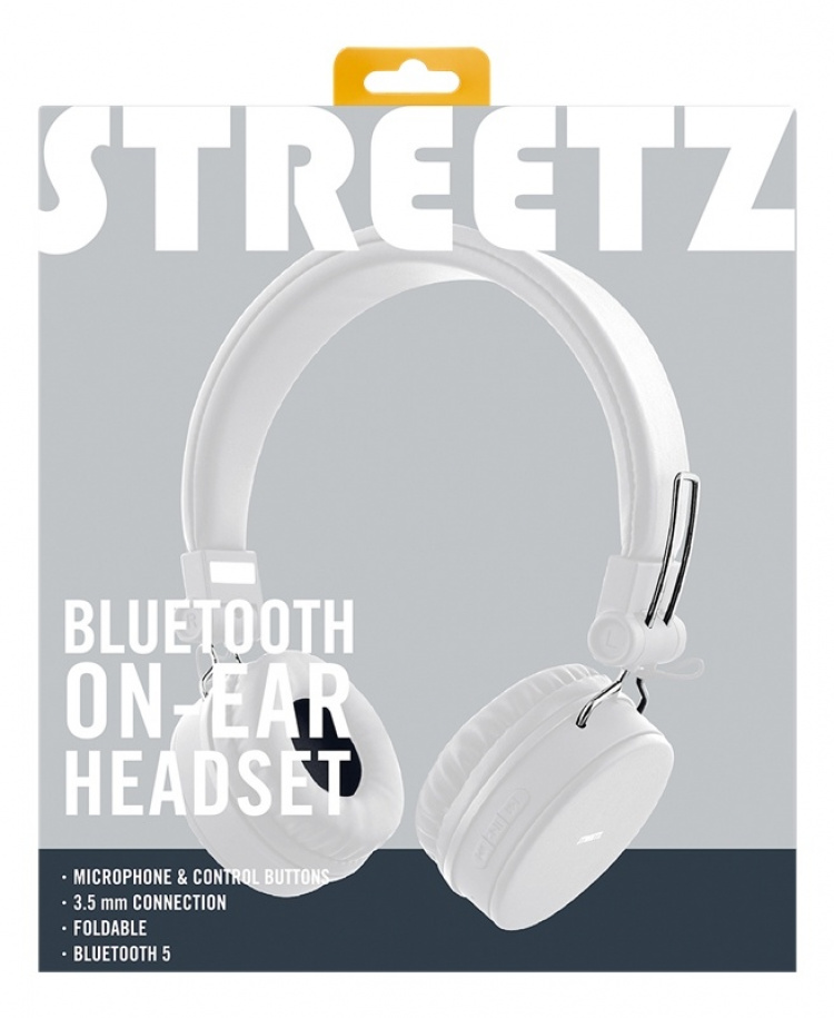 STREETZ Foldable on-ear BT headset, 3.5 mm, white STREETZ Foldable on-ear BT headset, 3.5 mm, white