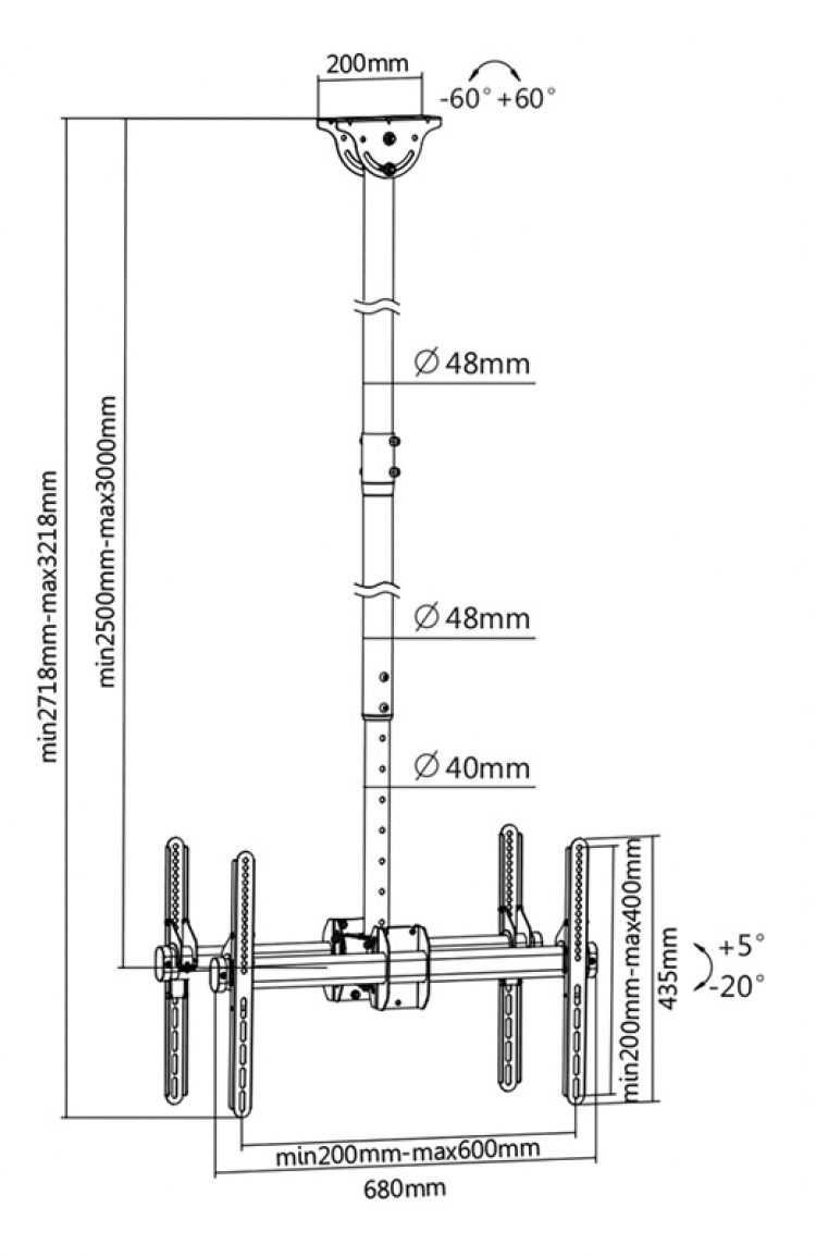 DELTACO OFFICE Telescopic back-to-back LED/LCD ceiling mount, 37-70 DELTACO OFFICE Telescopic back-to-back LED/LCD ceiling mount, 37-70