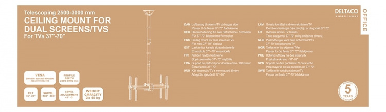 DELTACO OFFICE Telescopic back-to-back LED/LCD ceiling mount, 37-70 DELTACO OFFICE Telescopic back-to-back LED/LCD ceiling mount, 37-70