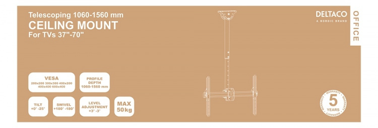 DELTACO OFFICE Telescopic full-motion LED/LCD ceiling mount, 37-70