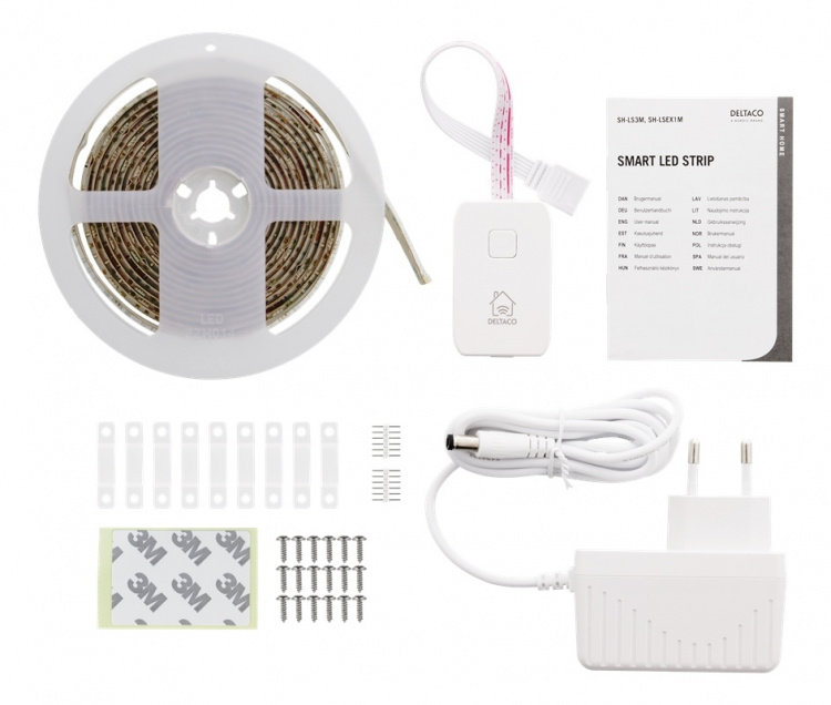 DELTACO SMART HOME LED strip, RGB, 2700K-6500K, 3m, WiFi 2.4GHz, white DELTACO SMART HOME LED strip, RGB, 2700K-6500K, 3m, WiFi 2.4GHz, white