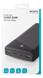 DELTACO Power bank 30 000 mAh, 1x USB-C, 2x USB-A, Fast charge, 111 Wh