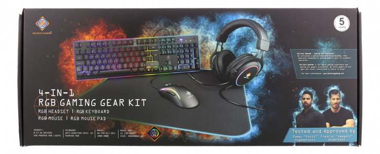 DELTACO GAMING 4in1 RGB-kit met toetsenbord, muis, koptelefoon, muismat