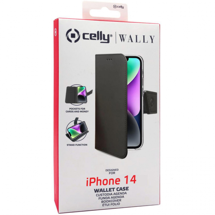 Celly Wallet Case iPhone 14 Svart