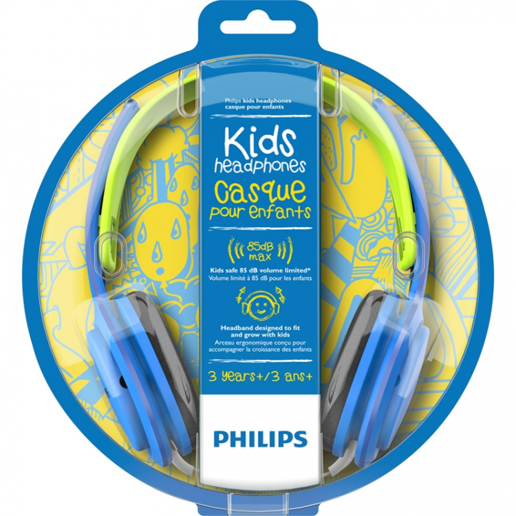 Philips Hoofdtelefoon voor kinderen. Beperkt maximaal volume. Snoer. Blauwe kleur Philips Hoofdtelefoon voor kinderen. Beperkt maximaal volume. Snoer. Blauwe kleur