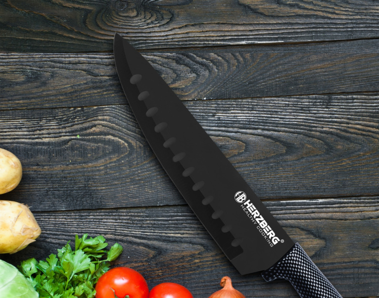 Herzberg 8-delige messenset met standaard, koolstofvezel