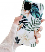 Hoesje voor iPhone 11 Pro Max met planten en houder, Wit/Groen